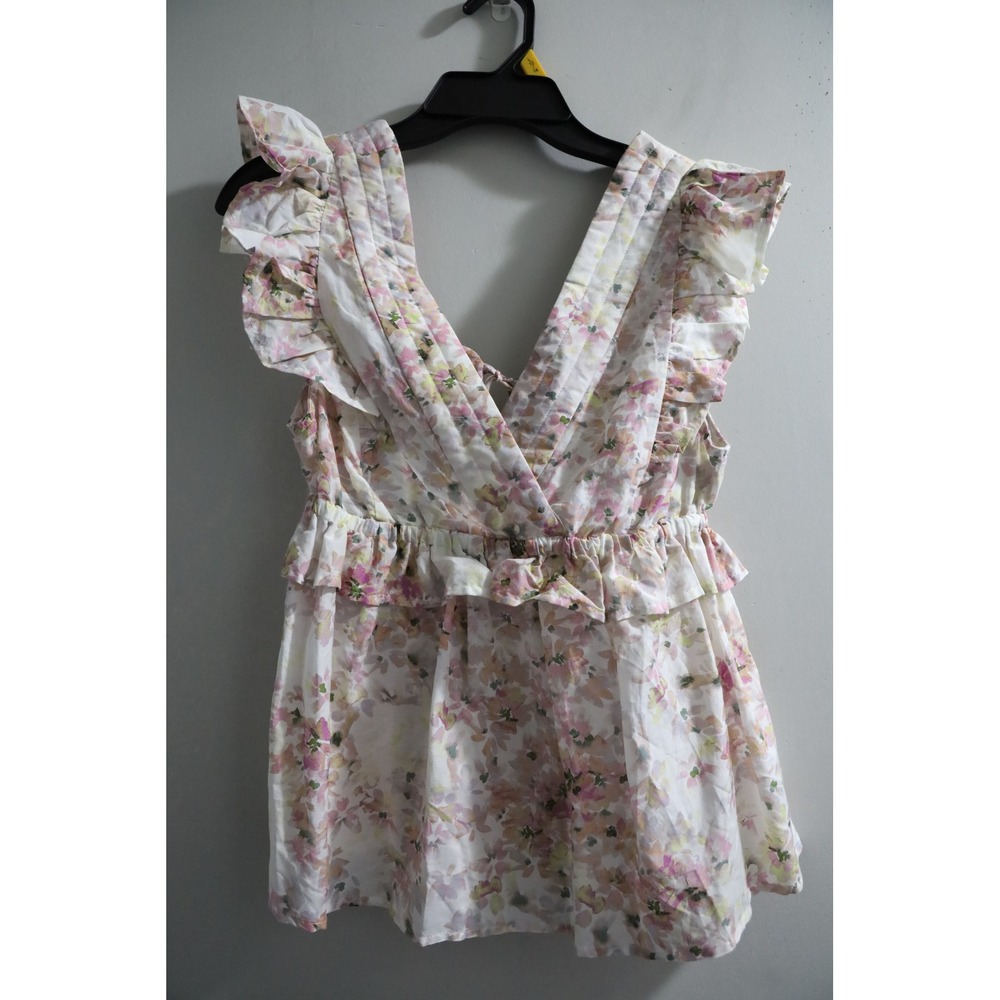Munthe‎ Herb Floral Silk Blend Ruffle V-Neck Top Rose Pink US 6 NEW